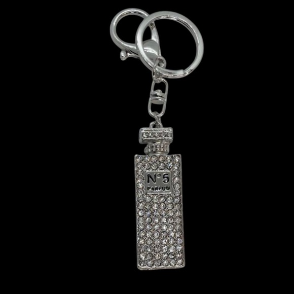 Perfume No# 5 Silver Tone Rhinestone Keychain/ bag charm - Picture 1 of 2